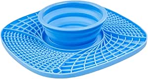 Silicone Snuffle Mat with Water Bowl, Licking Mat for Dogs and Cats, 3 in 1 Slow Feeder Mat with Strong Suction, Durable Machine Washable Dog Slow Feed Food Bowl for Fast Eating (Blue)