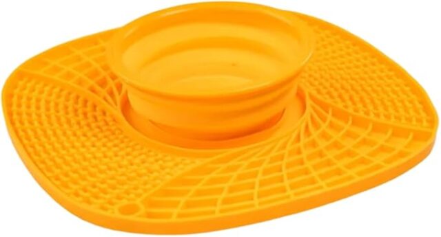 Silicone Snuffle Mat with Water Bowl, Licking Mat for Dogs and Cats, 3 in 1 Slow Feeder Mat with Strong Suction, Durable Machine Washable Dog Slow Feed Food Bowl for Fast Eating (Orange)