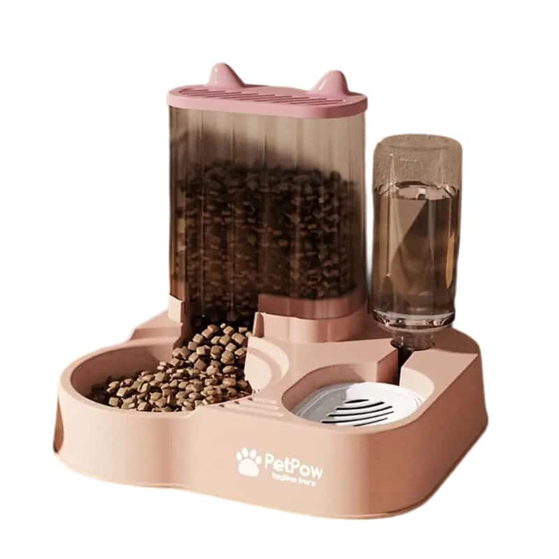 TaraPet 2.3L Automatic Dry Food Feeder and 1.3L Water Dispenser Set Feeding System, Non-Electric Pet Bowl for Cats and Dogs, Convenient and Space-Saving Design (Pink)