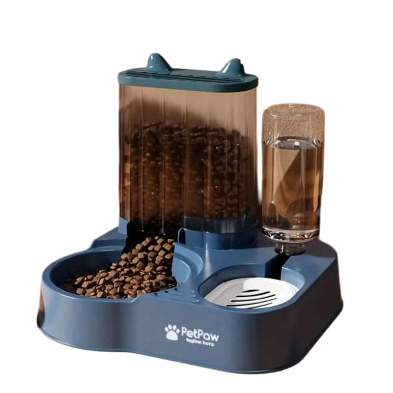 TaraPet 2.3L Automatic Dry Food Feeder and 1.3L Water Dispenser Set Feeding System, Non-Electric Pet Bowl for Cats and Dogs, Convenient and Space-Saving Design (Blue)
