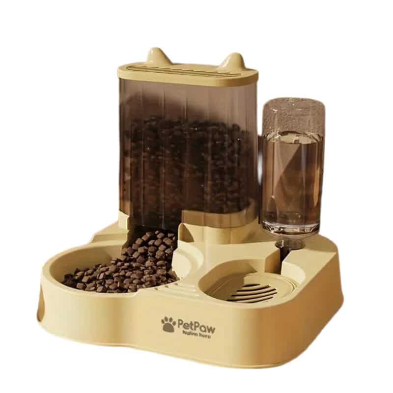 TaraPet 2.3L Automatic Dry Food Feeder and 1.3L Water Dispenser Set Feeding System, Non-Electric Pet Bowl for Cats and Dogs, Convenient and Space-Saving Design (Yellow)