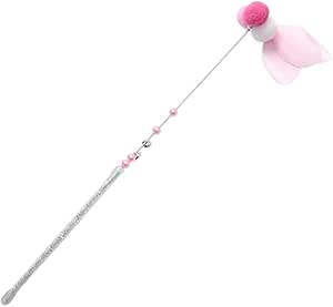 Pompom Feather Bell Interactive Cat Wand Teaser Toy (Gray)