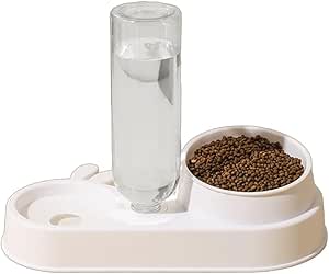 Automatic Cats Food Bowl 2 in 1 Pet Food Feeders with Automatic Water Bottle Bowl Double Bowl (White)