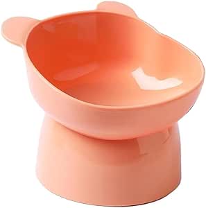 Bear Cat Food Bowl Tilted Elevated Cat Bowls Cute Cat Anti Vomit Food Bowl Neck Guard Cat Feeder 15 Degree Raised Anti Tip Pet Bowl for Water and Protecting Spine (Pink)