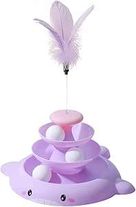 Cat Ball Track Tower 3 Layers Turntable Cat Track Toy with Moving Balls Feathers Interactive Cat Toys for Indoor Cats