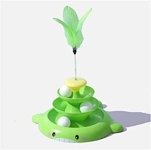 Cat Ball Track Tower 3 Layers Turntable Cat Track Toy with Moving Balls Feathers Interactive Cat Toys for Indoor Cats