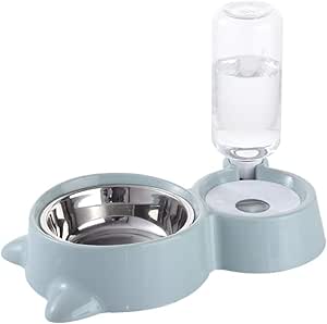 Pet Food and Water Feeder Bowls with Automatic Water Bottle with Stainless Bowl (Turquoise)