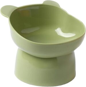 Bear Cat Food Bowl Tilted Elevated Cat Bowls Cute Cat Anti Vomit Food Bowl Neck Guard Cat Feeder 15 Degree Raised Anti Tip Pet Bowl for Water and Protecting Spine (Green)