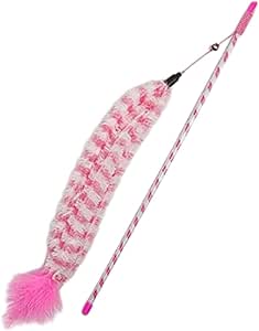 Pet Cat Kitten Plush Feather Bell Soft Teaser Playing Stick Wand Interactive Toy (Pink)