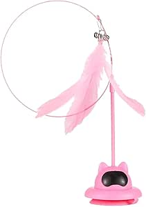 Cat Wand Toys with Holding Suction Base Stimulating Exercise Toy With Bell | Hands- Natural Realistic Bird Feathers Bells Wand Toys for Small Large Cats (Pink)