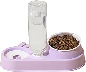 Automatic Cats Food Bowl 2 in 1 Pet Food Feeders with Automatic Water Bottle Bowl Double Bowl (Purple)
