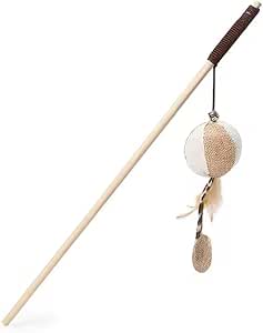 Natural Wood Cat Teaser Wand Toy with Teaser Refills for Cats (Option 2)
