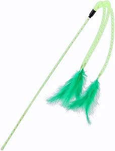 Elastic Tassel Teasing Long Handle with Feather Interactive Cat Toy (Green)