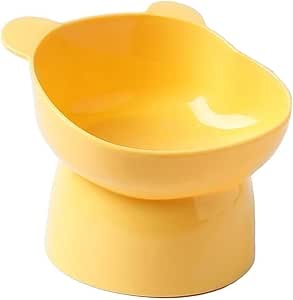 Bear Cat Food Bowl Tilted Elevated Cat Bowls Cute Cat Anti Vomit Food Bowl Neck Guard Cat Feeder 15 Degree Raised Anti Tip Pet Bowl for Water and Protecting Spine (Yellow)