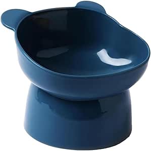 Bear Cat Food Bowl Tilted Elevated Cat Bowls Cute Cat Anti Vomit Food Bowl Neck Guard Cat Feeder 15 Degree Raised Anti Tip Pet Bowl for Water and Protecting Spine (Blue)
