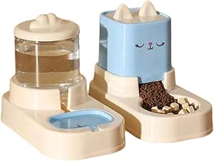 2pcs Cartoon Design Pet Water Feeder Dispenser 1800ml Water Dispenser + 2200ml Feeder Automatic Cat Feeding Station Automatic Cat Feeder and Water Dispenser for Indoor Cats (Blue)