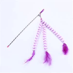 Pet Cat Kitten Plush Feather Bell Soft Teaser Playing Stick Wand Interactive Toy (Purple)