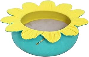Sunflower Shape Felt Pet Bed for Cats Nest Cute Sleeping Bed (Yellow-Green)
