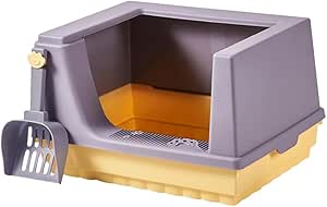 Cat Litter Box Litter Tray Bottom Detachable Semi Enclosed with Scoop Polished Interior Easy to Clean for Small Pets Leakproof Sturdy (Purple)