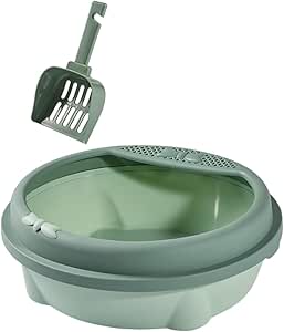 Cat Litter Box Open Top Kitten Potty Toilet Indoor Cats Cage Accessories Cats Toilet Pet Litter Pan for Small and Medium Cats (Green)