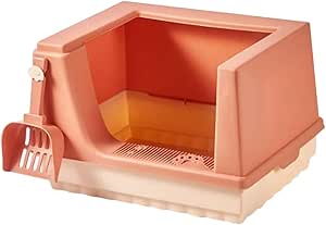 Cat Litter Box Litter Tray Bottom Detachable Semi Enclosed with Scoop Polished Interior Easy to Clean for Small Pets Leakproof Sturdy (Pink)