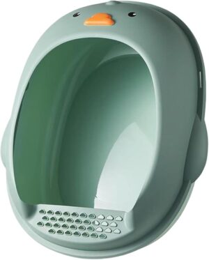 Duck Shape Cat Litter Box Semi Enclosed Anti Splashing Easy Cleaning Durable Cat Potty Pan Kitten Sandbox Pet Bedpan (Green