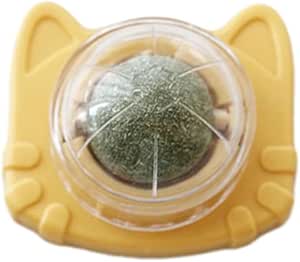 Catnip for Oral Health Cat Toys with Catnip Catnip Wall Ball Toy for Cats Stick-on Design Teeth Grinding Freshens Breath Cartoon Style Cat Toy (Yellow)