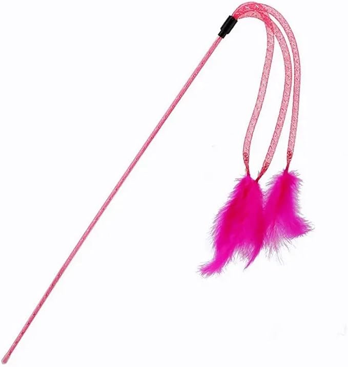 Elastic Tassel Teasing Long Handle with Feather Interactive Cat Toy (Pink)