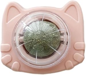 Catnip for Oral Health Cat Toys with Catnip Catnip Wall Ball Toy for Cats Stick-on Design Teeth Grinding Freshens Breath Cartoon Style Cat Toy (Pink)