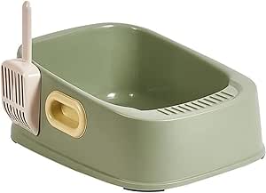 Cat Litter Tray with Litter Spoon Cat Cleaning Bath Basin Deep Toilet for Kittens (Green)