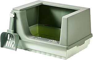 Cat Litter Box Litter Tray Bottom Detachable Semi Enclosed with Scoop Polished Interior Easy to Clean for Small Pets Leakproof Sturdy (Green)