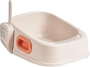 Cat Litter Tray with Litter Spoon Cat Cleaning Bath Basin Deep Toilet for Kittens (Pink)