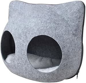 Comfortable Cat Face Cave House Felt Cat Bed Tent for Indoor Home Cute Cat Bed 40x28x38cm
