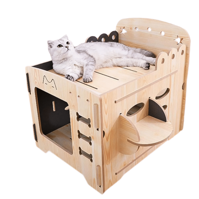 TaraPet Bed on Multiple Levels, Cat Bed, Pet Bunk Bed for Small Cats, Multifunctional Indoor Wooden Pet Multi-Level Apartment, 60 x 45 x 55 cm