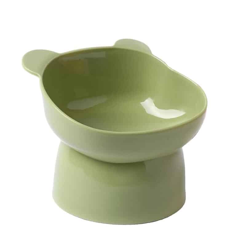 TaraPet Bear Cat Food Bowl Tilted Elevated Cat Bowls Cute Cat Anti Vomit Food Bowl Neck Guard Cat Feeder 15 Degree Raised Anti Tip Pet Bowl for Water and Protecting Spine (Green)