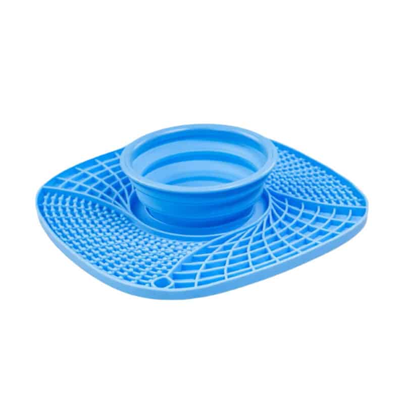TaraPet Silicone Snuffle Mat with Water Bowl, Licking Mat for Dogs and Cats, 3 in 1 Slow Feeder Mat with Strong Suction, Slow Feed Food Bowl for Fast Eating (Blue)