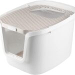 TaraPet Cat Litter Box Extra Large 75L, Closed Litter Box, Cat Litter Tray fully enclosed cat litter box Large,Cat Litter Box with Door, Sandbox Large Cat Toilet with Lid,Scoop,Cat Toys (Grey-White)