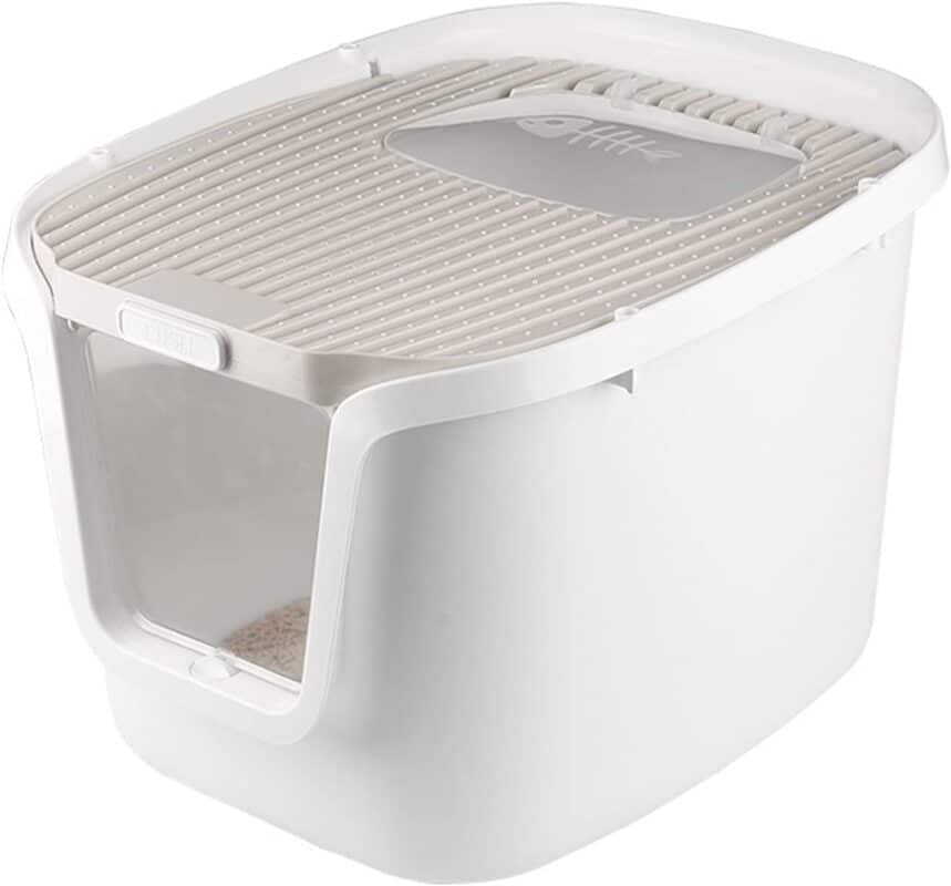 TaraPet Cat Litter Box Extra Large 75L, Closed Litter Box, Cat Litter Tray fully enclosed cat litter box Large,Cat Litter Box with Door, Sandbox Large Cat Toilet with Lid,Scoop,Cat Toys (Grey-White)