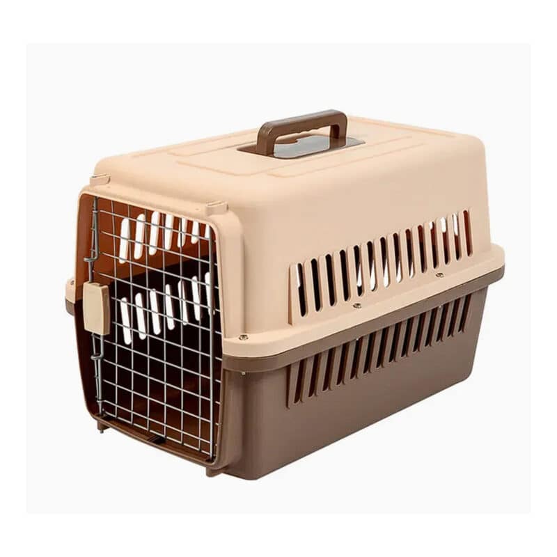 TaraPet Small Pet Travel Crate with Easy-Open Latch Airline Approved, Durable Kennel for Dogs, Cats & Puppies (Beige-Brown)