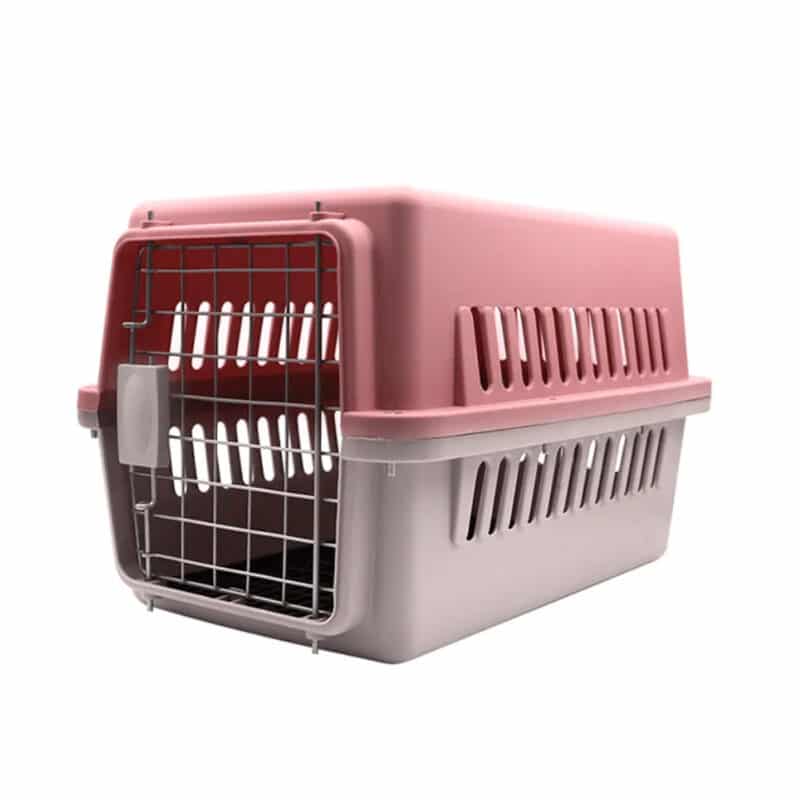 TaraPet Small Pet Travel Crate with Easy-Open Latch Airline Approved, Durable Kennel for Dogs, Cats & Puppies (Pink-Light Gray)
