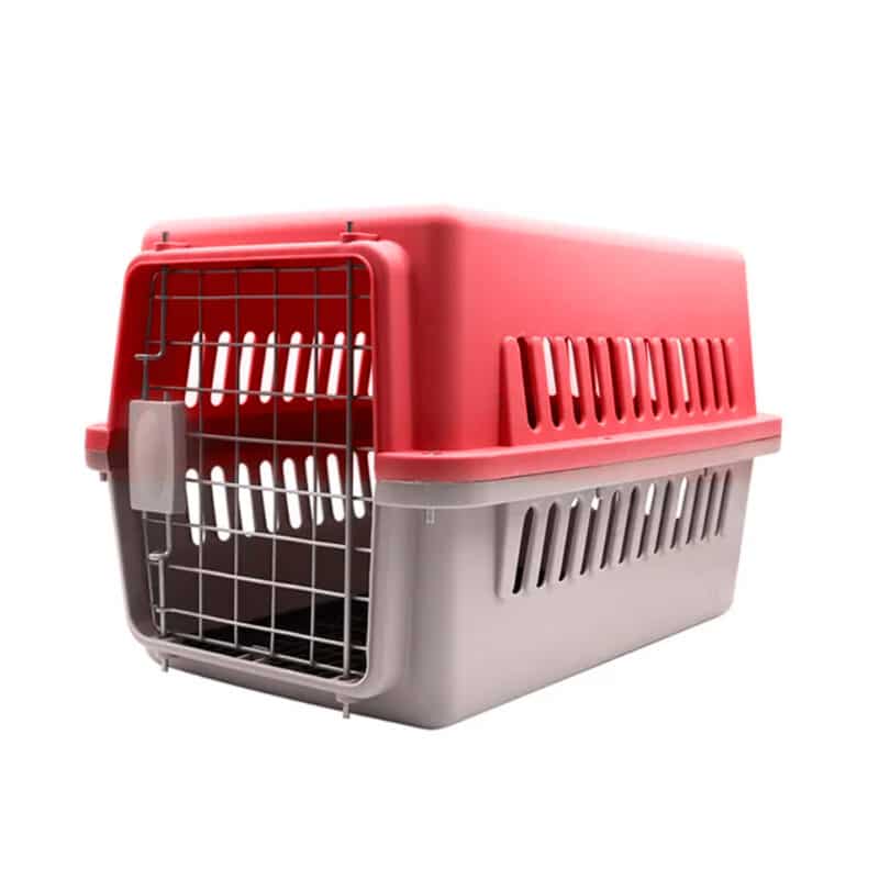TaraPet Small Pet Travel Crate with Easy-Open Latch Airline Approved, Durable Kennel for Dogs, Cats & Puppies (Red-Light Gray)