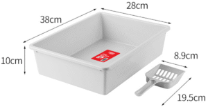 Cat Litter Tray with Scoop - White - M Size 38 x 28 x 10 cm
