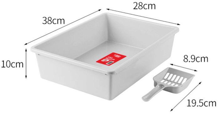Cat Litter Tray with Scoop - White - M Size 38 x 28 x 10 cm