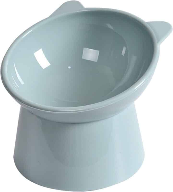 TaraPet Two-eared elevated cat bowl, tilted anti vomiting pet feeder with diagonal neck protection, non slip plastic dog and cat food/water bowl (Blue Gray)