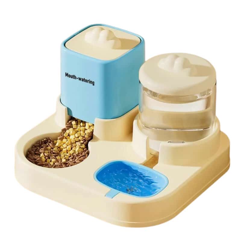 TaraPet Cat Feeder and Water Dispenser, 2 in 1 Automatic Pet Waterer and Food Bowl, Pet Food Storage, Dry Food Bowl and Watering Supplies Dispenser for Indoor Small Medium Cats (Blue)