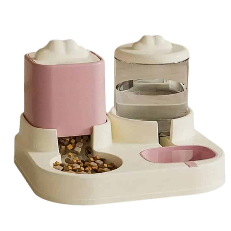 TaraPet Cat Feeder and Water Dispenser, 2 in 1 Automatic Pet Waterer and Food Bowl, Pet Food Storage, Dry Food Bowl and Watering Supplies Dispenser for Indoor Small Medium Cats (Pink)