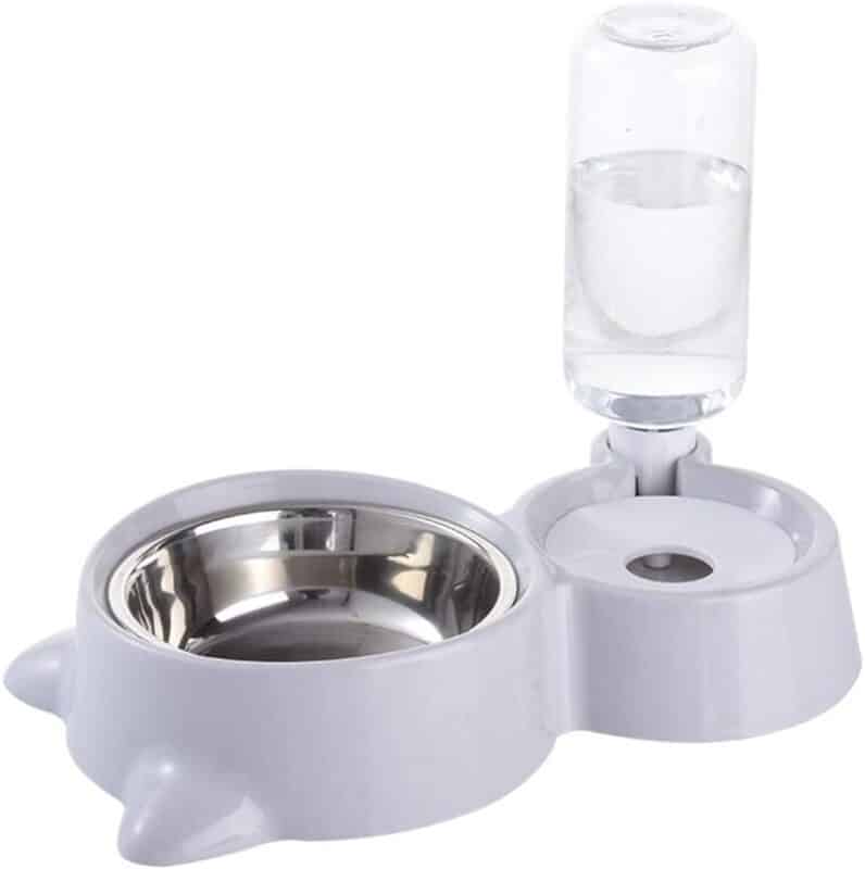 TaraPet Food and Water Feeder Bowls with Automatic Water Bottle with Stainless Bowl (Gray)