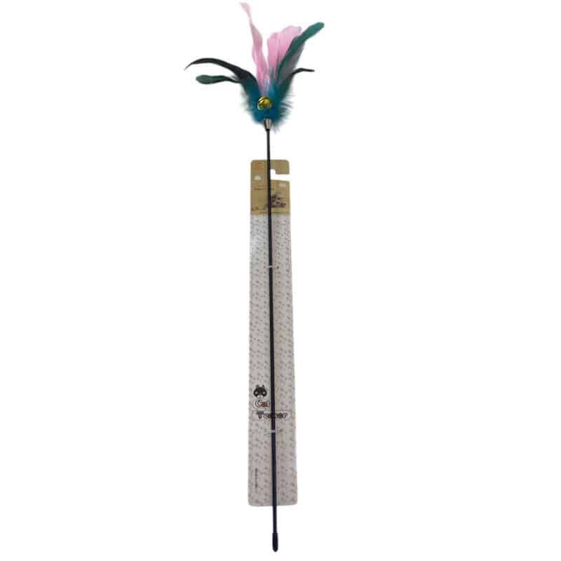 TaraPet Colorful Feather Black Pole Cat Teaser Interactive Toy (Option 2)