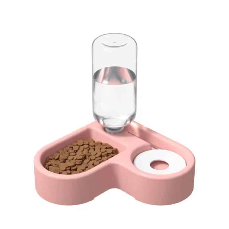 TaraPet 2-in-1 Corner Shaped Automatic Pet Feeder & Water Dispenser - Convenient Food and Hydration Station for Cats, Non-Electric Plastic Design (Pink)
