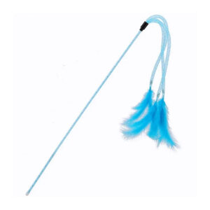 TaraPet Elastic Tassel Teasing Long Handle with Feather Interactive Cat Toy (Blue)
